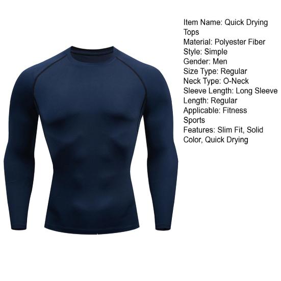 Men Quick Drying Tops Round Neck Long Sleeve High Elasticity Fitness Tops 3D Seamless Cutting Sports Fabric Athletic Shirt