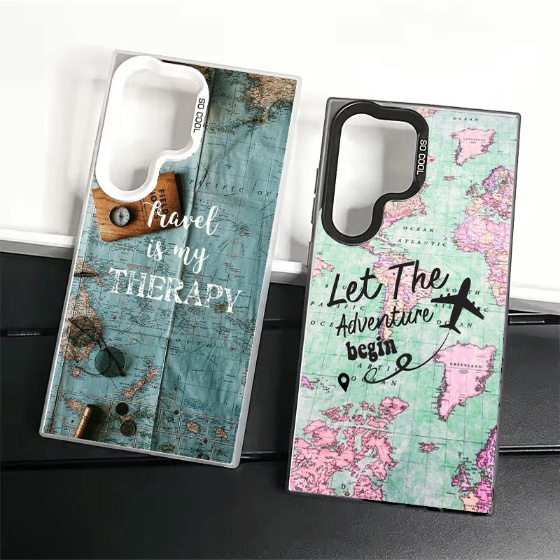 Travel Map Artistic Pattern Shockproof Phone Case for Samsung Galaxy S26 Edge S25 Ultra S24 FE S23 Plus S21 Cover Anti Fall Fund