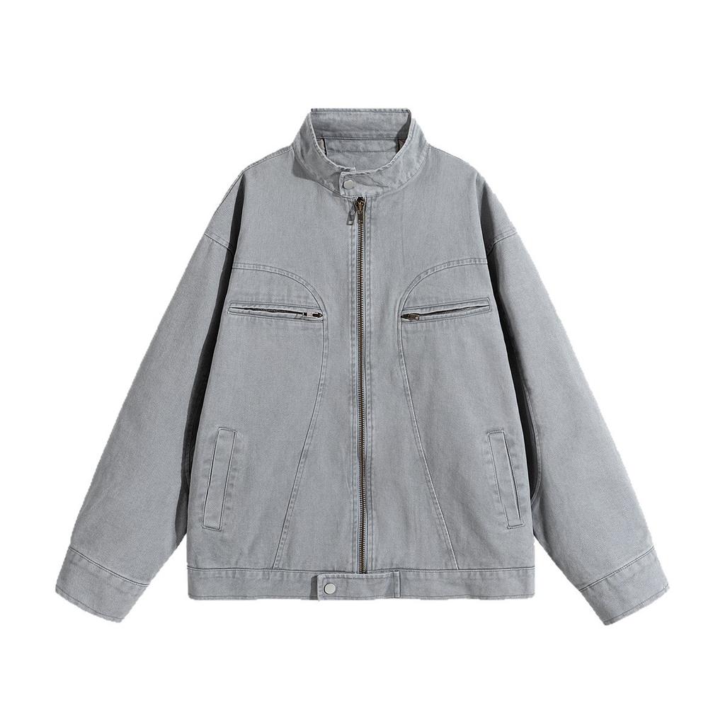 Pure Cotton Jacket for Men's New Casual Jacket American Washable Old Stand Collar Men's Spring and Autumn Clothing