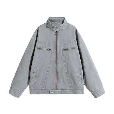 Minimalist Cotton Jacket Men's 2026 Casual Coat Washed and Aged Standing Lapel Mens Spring and Autumn Clothes Breathable Work Casual Jacket