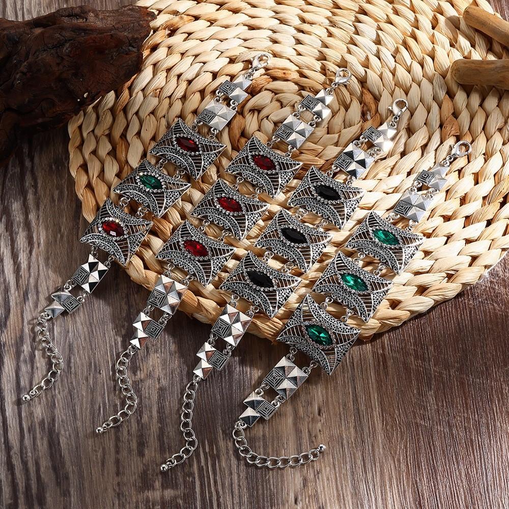Nepal Ethnic Style Vintage Silver Alloy Crystal Bracelet For Women Gift