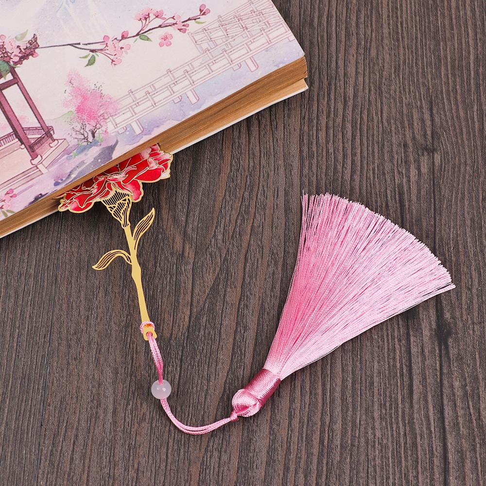 Retro Stationery Tassel Metal Pendant Hollow Brass Bookmark Painted Book Clip Pagination Mark