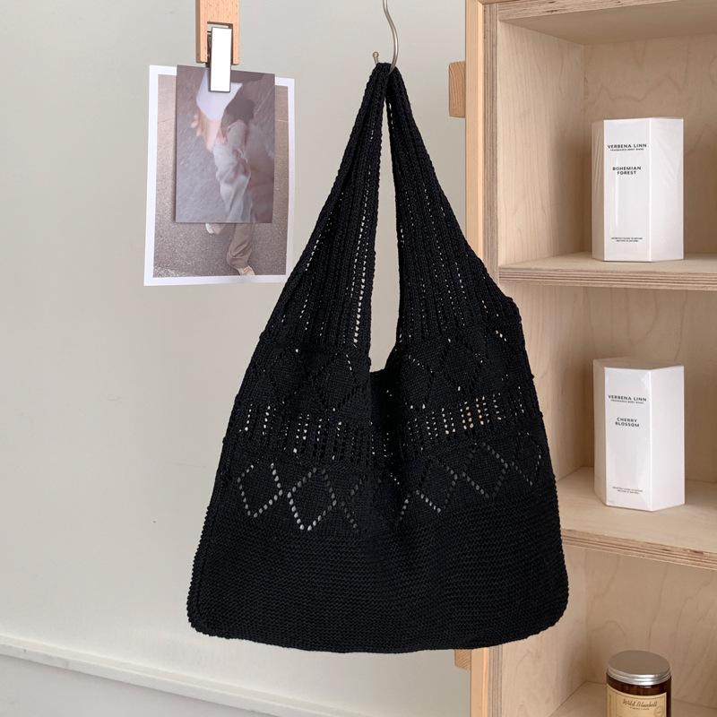 

Ретро лінивий вітер порожнистий дизайн в язана вовняна портативна сумка через плече проста літературна універсальна плетена сумка 55*35*2 чорний