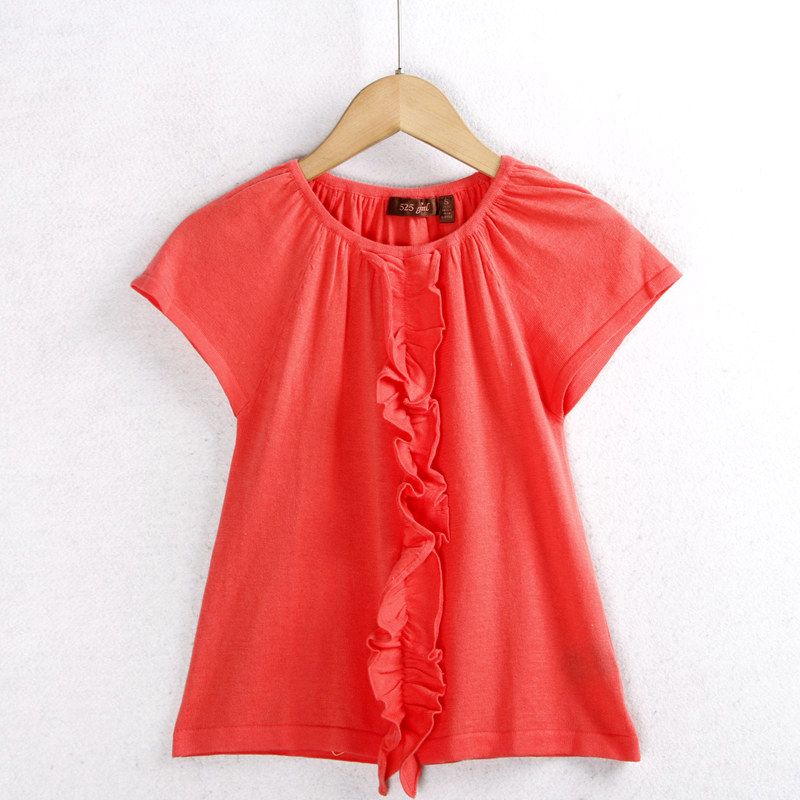 

3683 Кружевная футболка с коротким рукавом Хлопок круглый вырез Пуловер Модное короткое вязаное изделие Сладкая маленькая футболка Экспортный хвост Red S