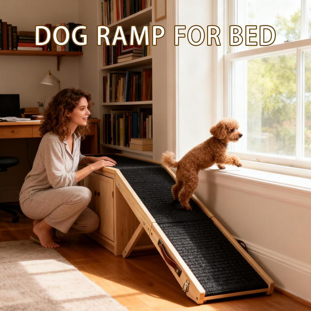 Pet Ramp Foldable 4-Level Adjustable Height Angles Wooden Dog Safety Ramps For Dogs Cats Couch Suv Indoor Various Furniture