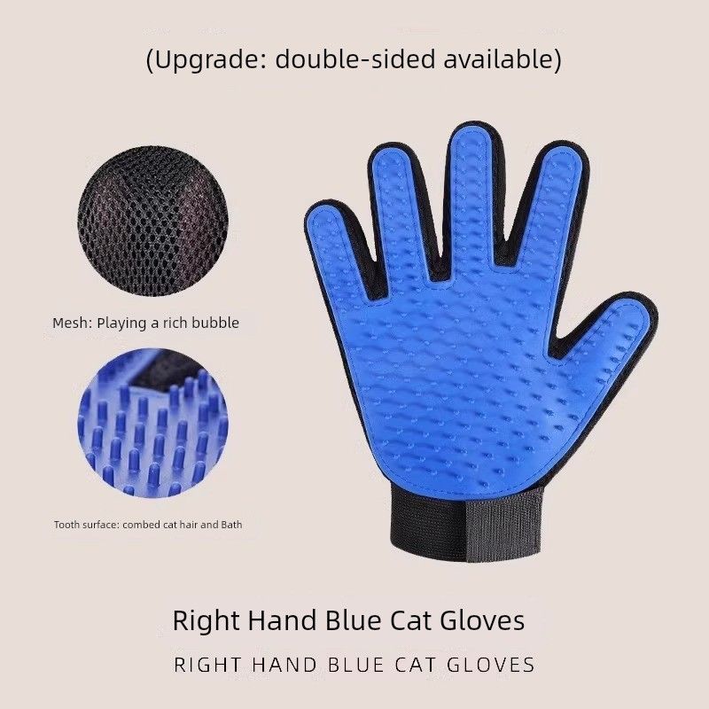 

Cat Petting Gloves Cat Comb Float Hair Cleaning Handy Gadget Dog Bath Comb Special to Cat Hair Cleaner Pet Supplies (Double-sided) blue right hand