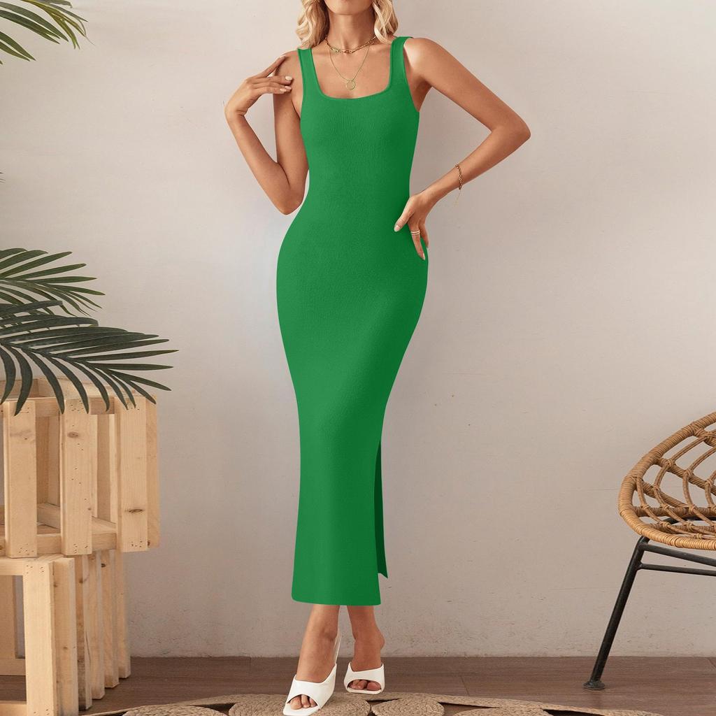 Single Knitted Dress Summer Threaded Vest Skirt Hot Girl Slit Hip Skirt