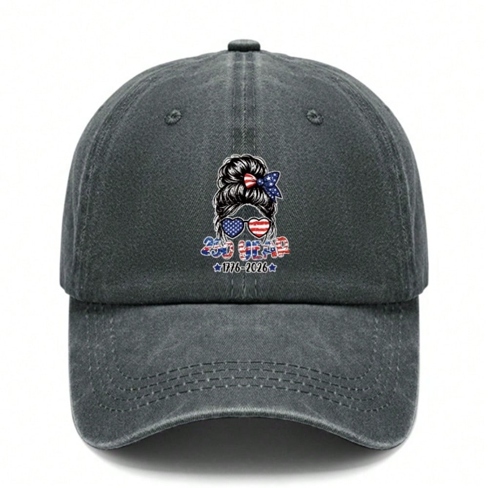 [250Th Anniversary Baseball Cap] Unisex Patriotic Messy Bun Print Adjustable Sun Hat For Women Men, Vintage Washed Style Outdoor Sports Accessory For