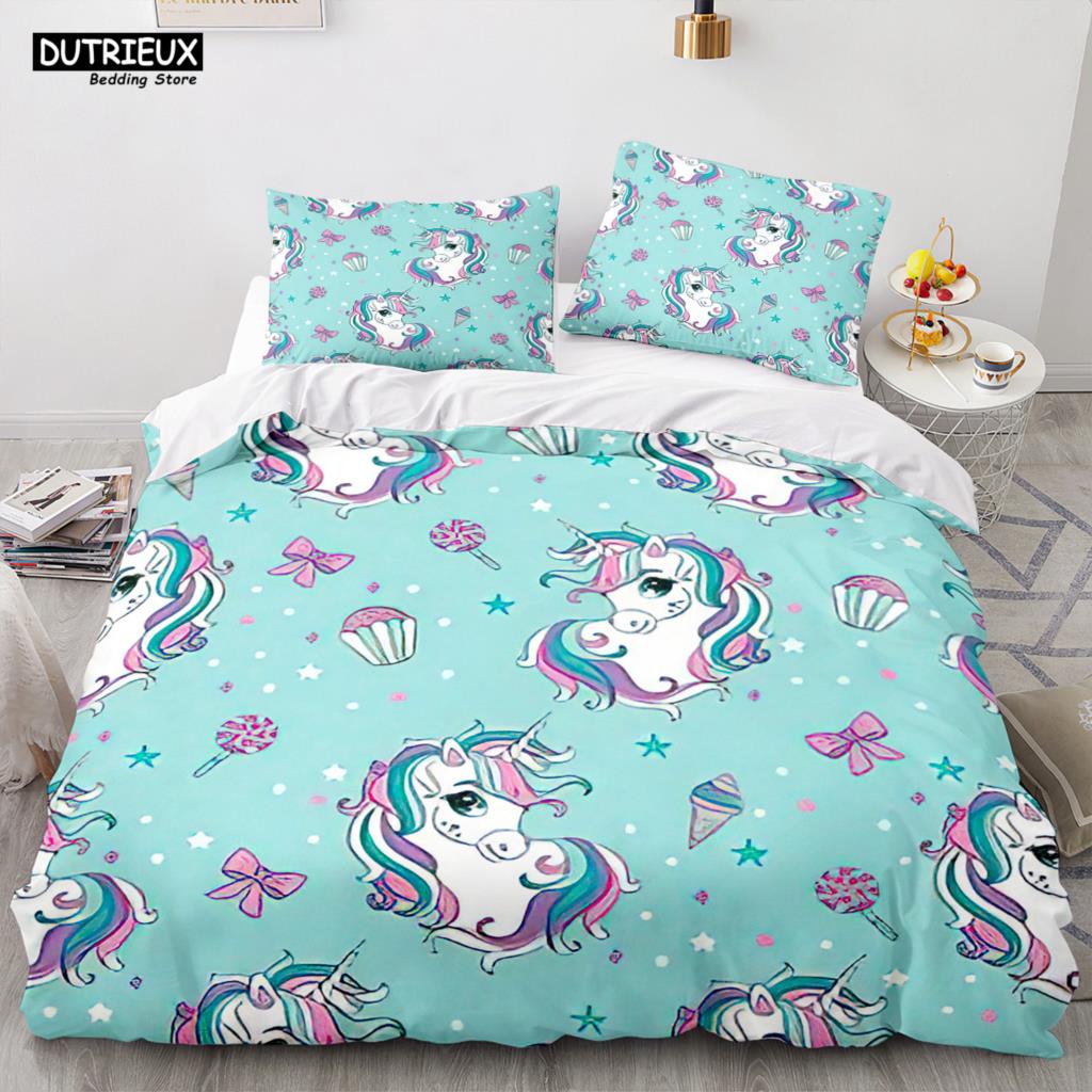 Cartoon Rainbow Unicorn Bedding Set Unicorn Sets Single Double Queen Twin Full Size Duvet Cover Kid Girls Child Soft Duvet Cover