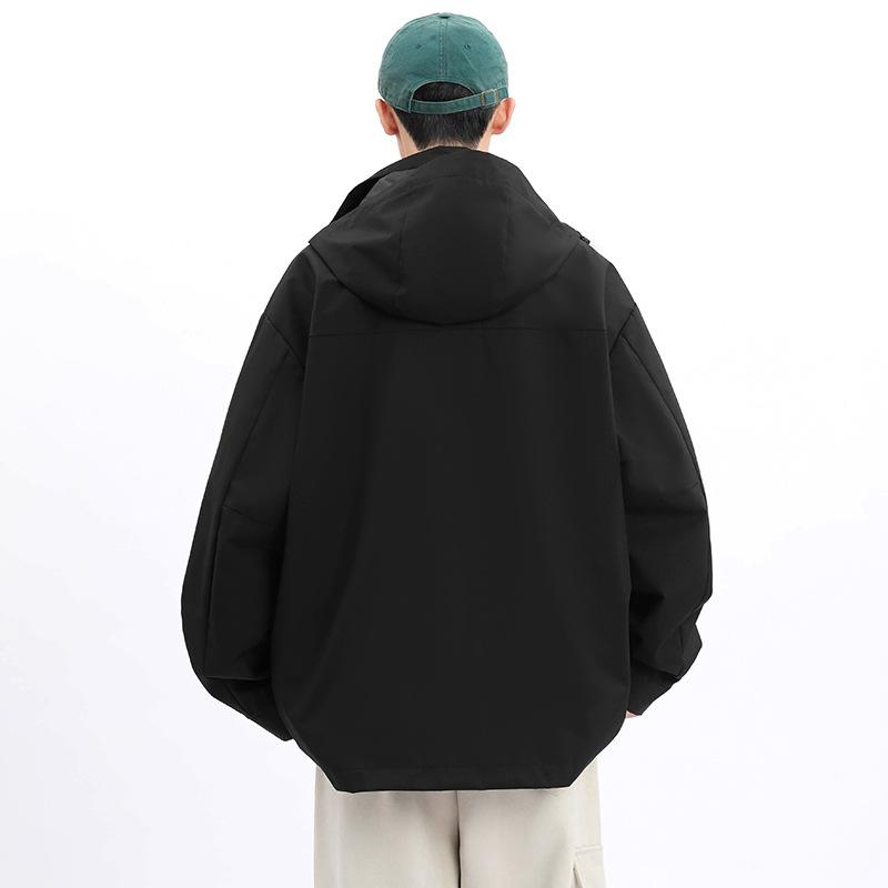 Spring and autumn new men's Korean color contrast hooded jacket tide couples stylish all-matching coat