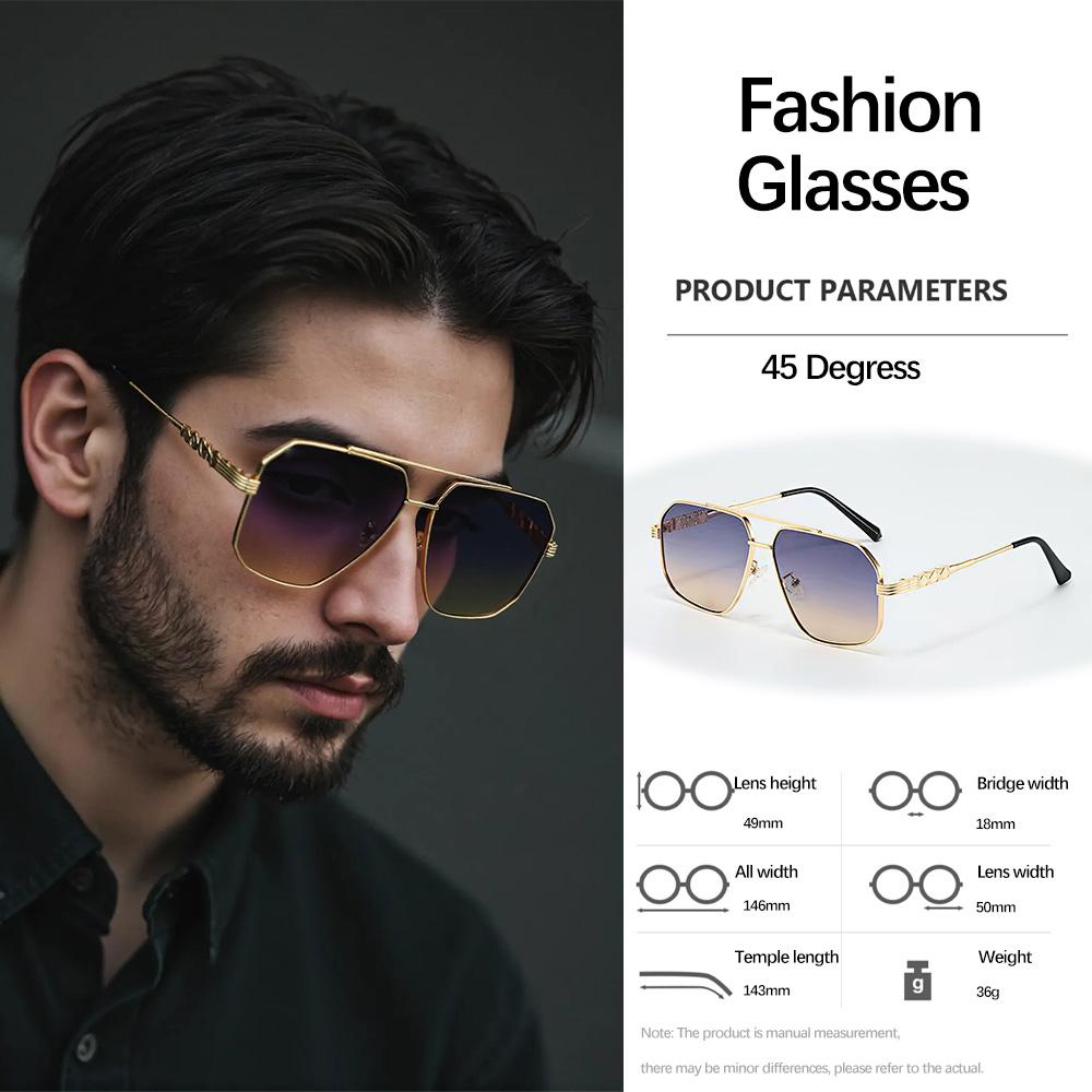 Vintage Sunglasses For Men Double Beam Design Wide Border Sunglasses Retro Commuting Glasses Men'S Handsome First Choice