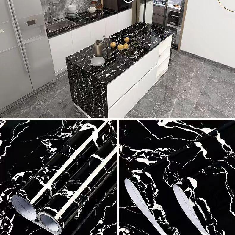 Pvc Thickened Water-Repellent And Oil-Proof Marble Wall Cover Self-Adhesive Sticker Bathroom Cabinet Cooktop Desktop Decorative Film