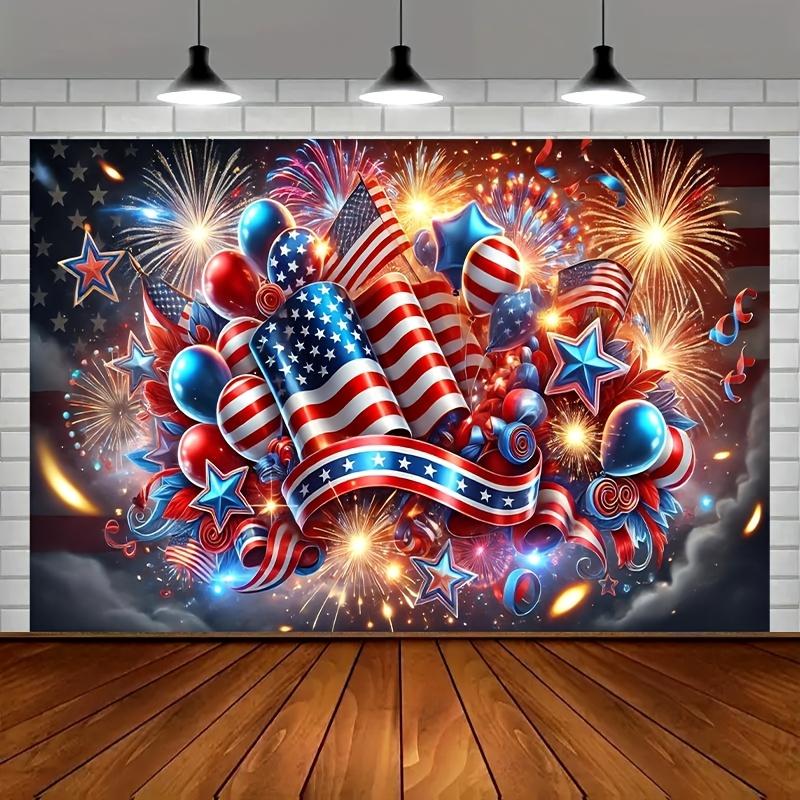 Independence Day Party Tapestry Living Room Balloon Ribbon Elements National Day Patriotic Theme Room Decoration