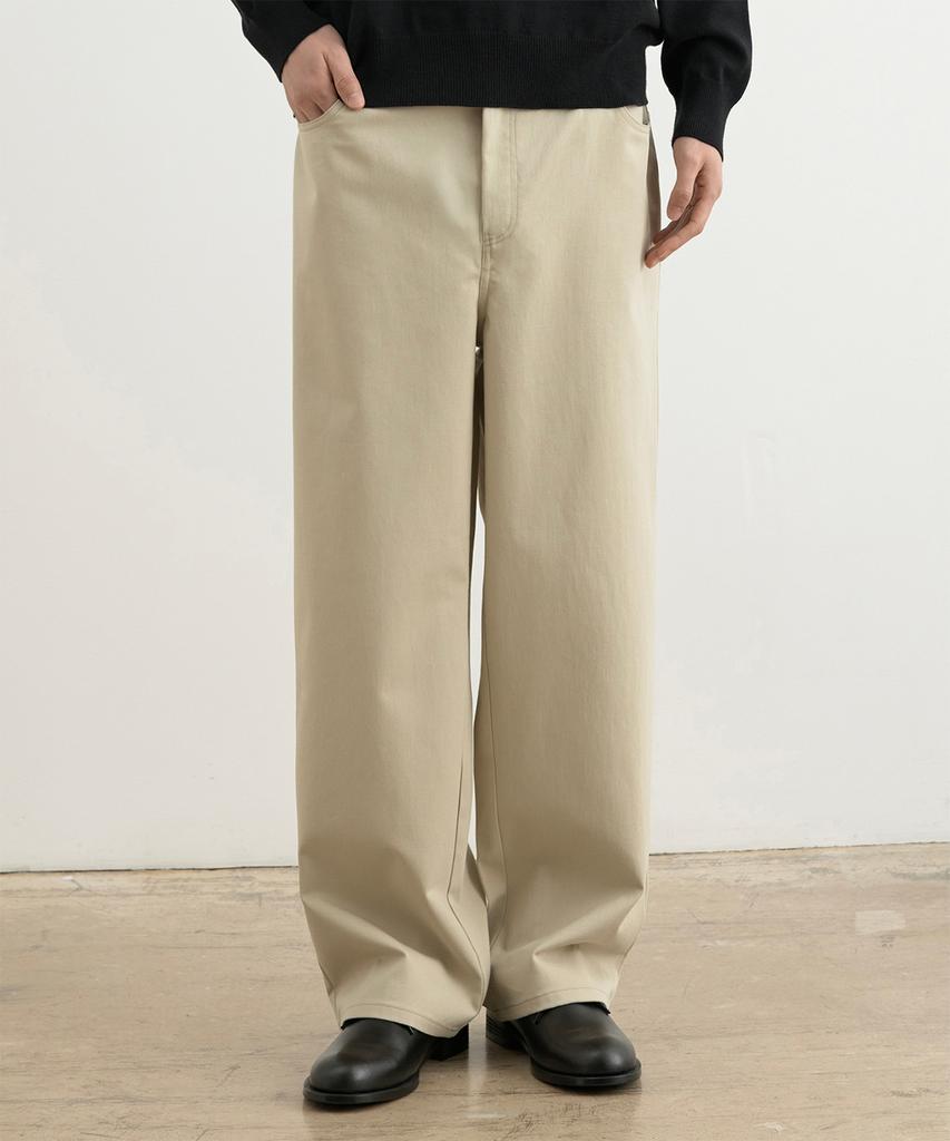 WHOLOVESART Structure Wide Cotton Chino Pants Light Beige