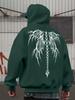 Cyber Sigil Hoodie, Unisex Drawstring Hooded Sweatshirt Gothic Spine Wings Tribal Graphic Back Print Dark Streetwear Pullover