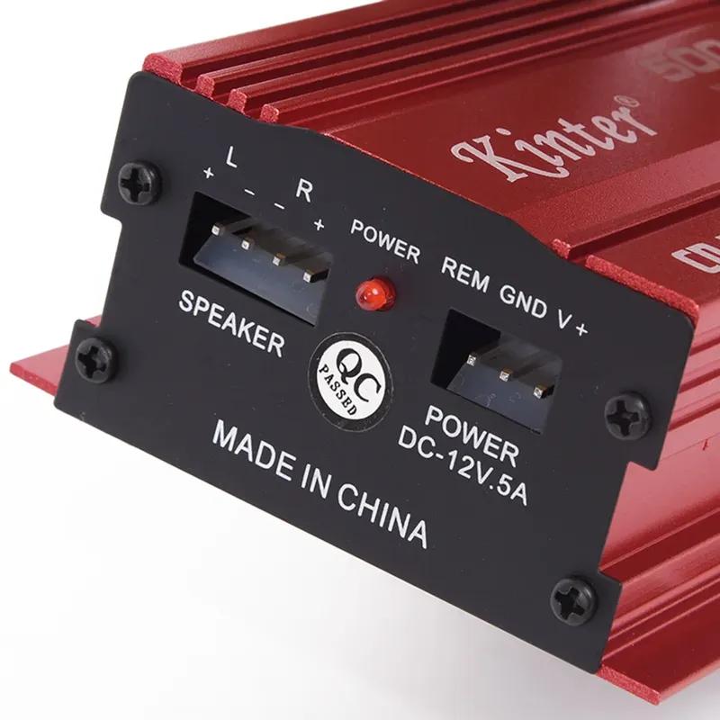 1set Car 12V 500W 2 Channels Mini Hi-Fi Stereo Audio Amp Subwoofer Aluminum Alloy Red L/R Speaker Power LED Indicator