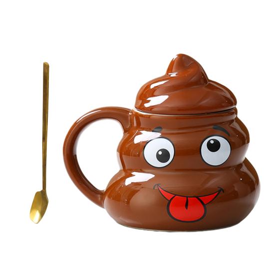 Ceramic Poop Cup 500ml Creative Coffee Mug with Spoon Comfortable Grip Tea Mug Novelty Drinkware Gifts