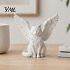 PLA Material Crafts Angel Cat Desk Ornament, Matte White 3D Printing Figurine, Minimalist Simple Textured Art Winged Sculpture for Home Office