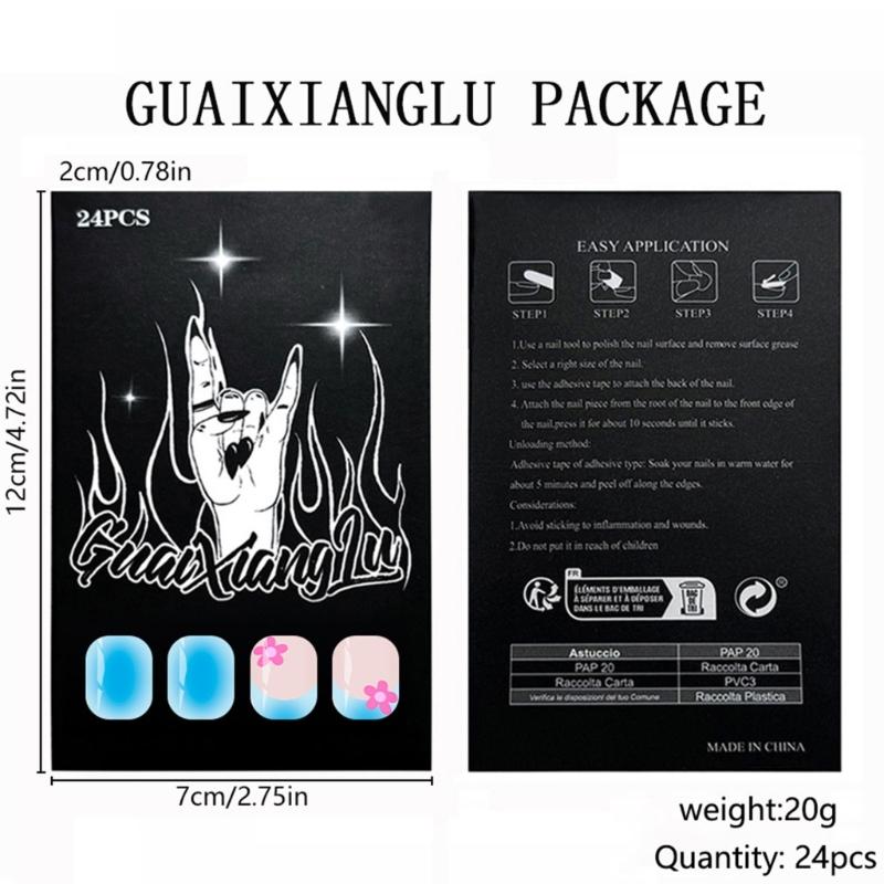 24Pcs Shining Oval Shape Blue Artificial Nail Safe Material For Sensitive Skin And Quick Application