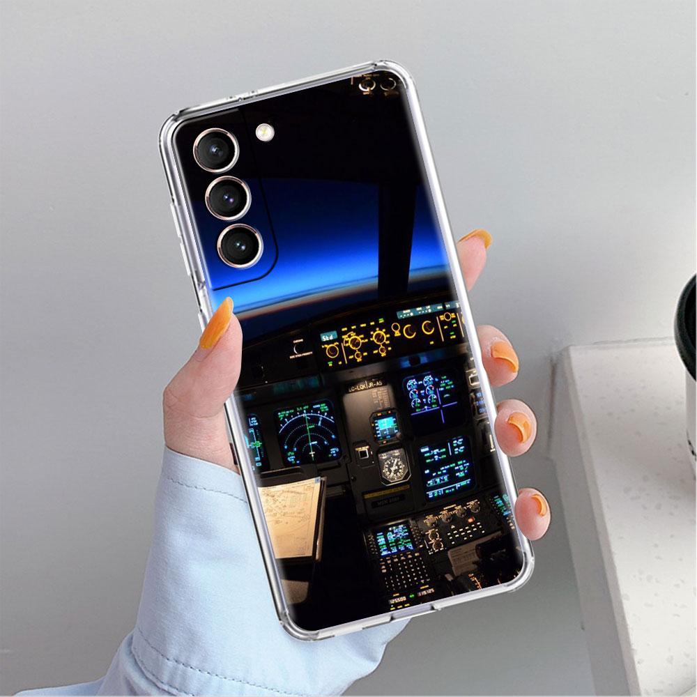 Clear Case For Samsung Galaxy S22 S20 FE S21 S23 Plus Note 20 10 Phone Shell Aviation Aeroplane Helicopter Cockpit Instrument