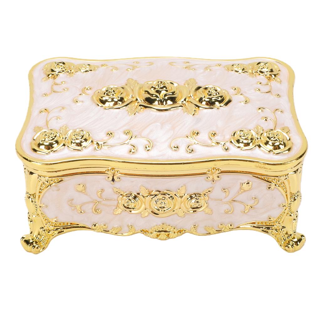 Decorative Jewelry Box with Rose Pattern Vintage Trinket Organizer Box Case for Ring Earrings Necklaces