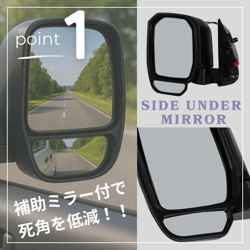 Compatible with All Toyota Hiace 200 Series Look Door Mirrors In Silver with Auxiliary Power LED Turn Mirror Angle Left and Right Set Models, 6-inch