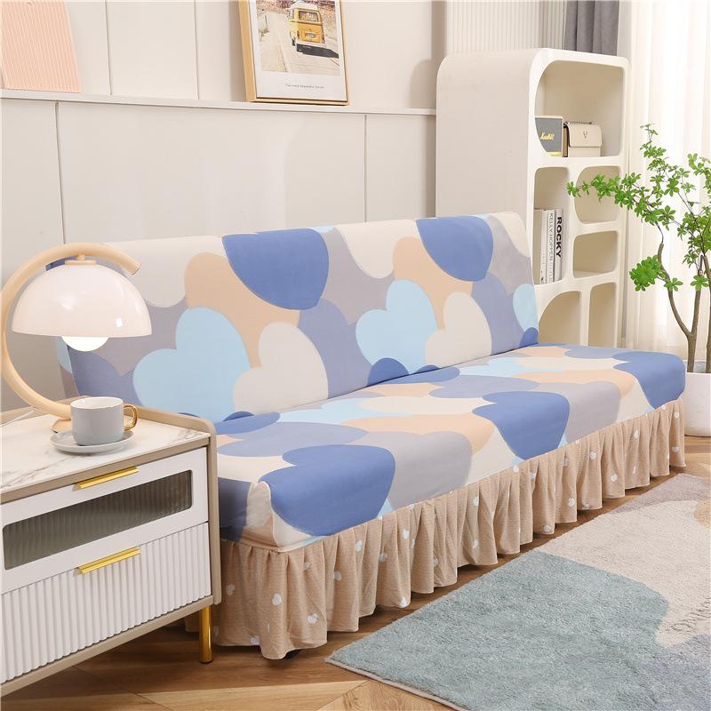 Printed Stretch Sofa Bed Cover Armless Folding Sofa Covers with Skirt Elastic Couch Slipcover for Living Room Funiture Protector