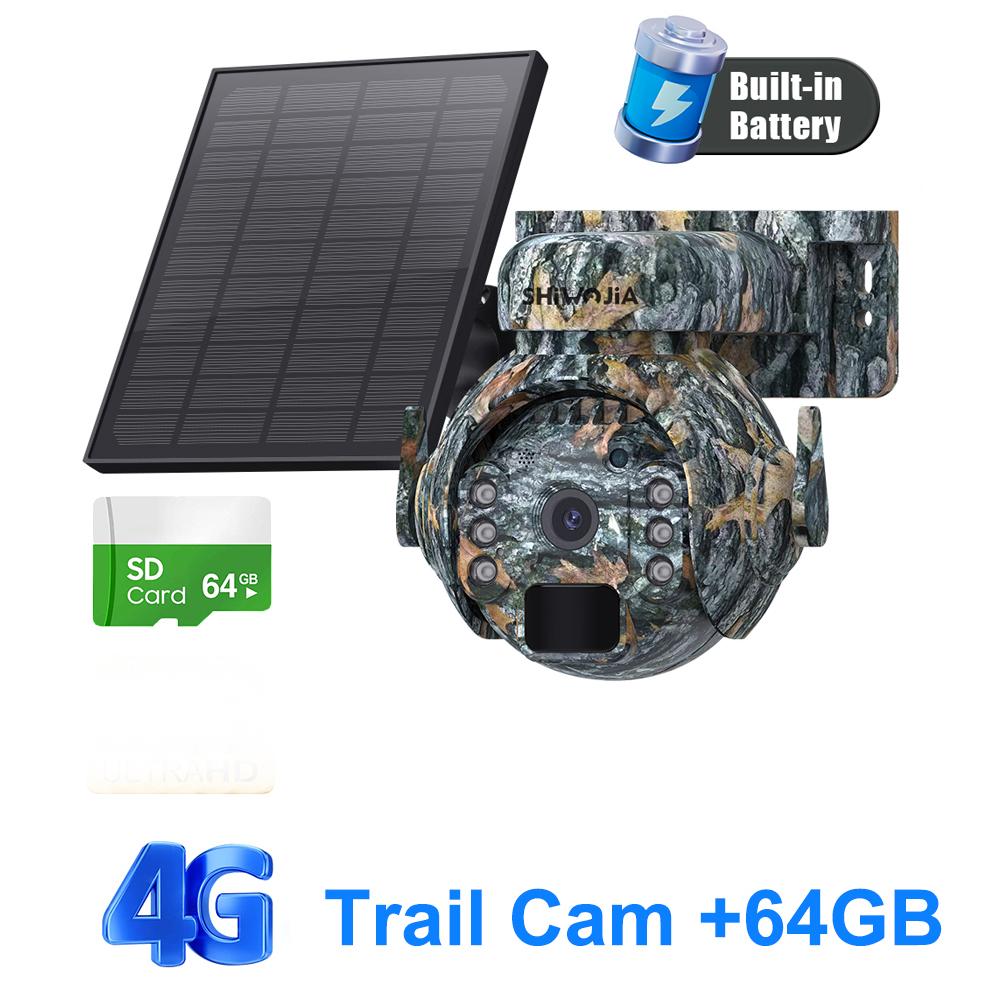 SHIWOJIA 3K 5MP 4G SIM Panel Security PTZ Night Vision PIR Human Detection Surveillance Solar Battery Camera