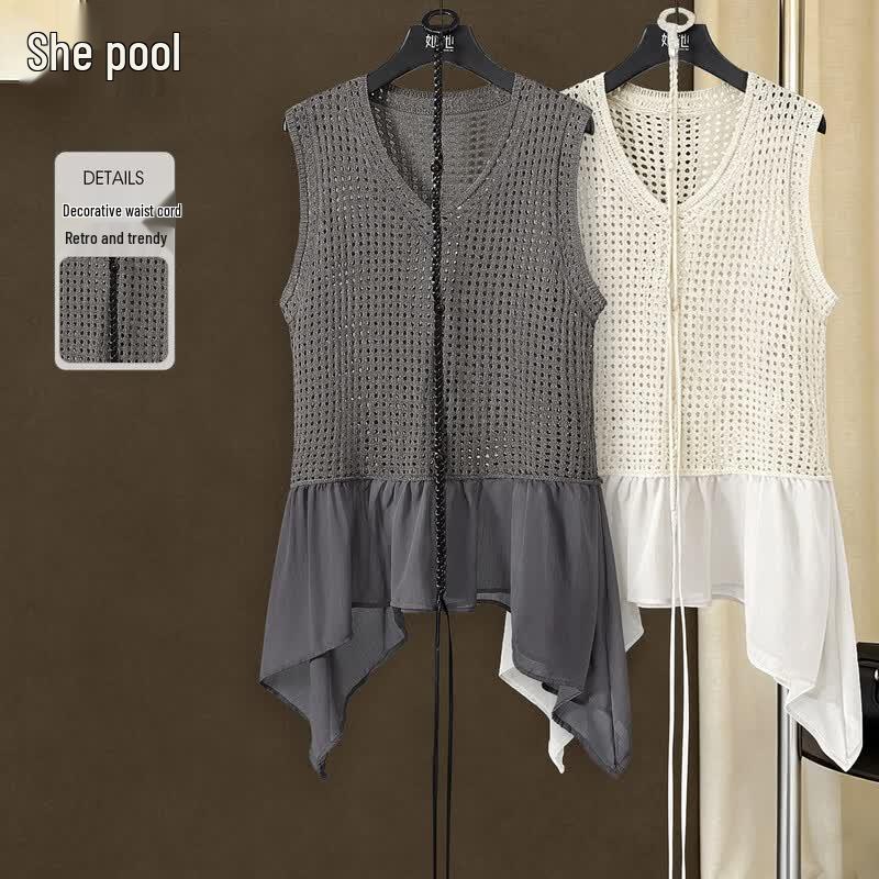 Shechi Women s Lyocell Linen Knit V-Neck Cutout Vest One Size