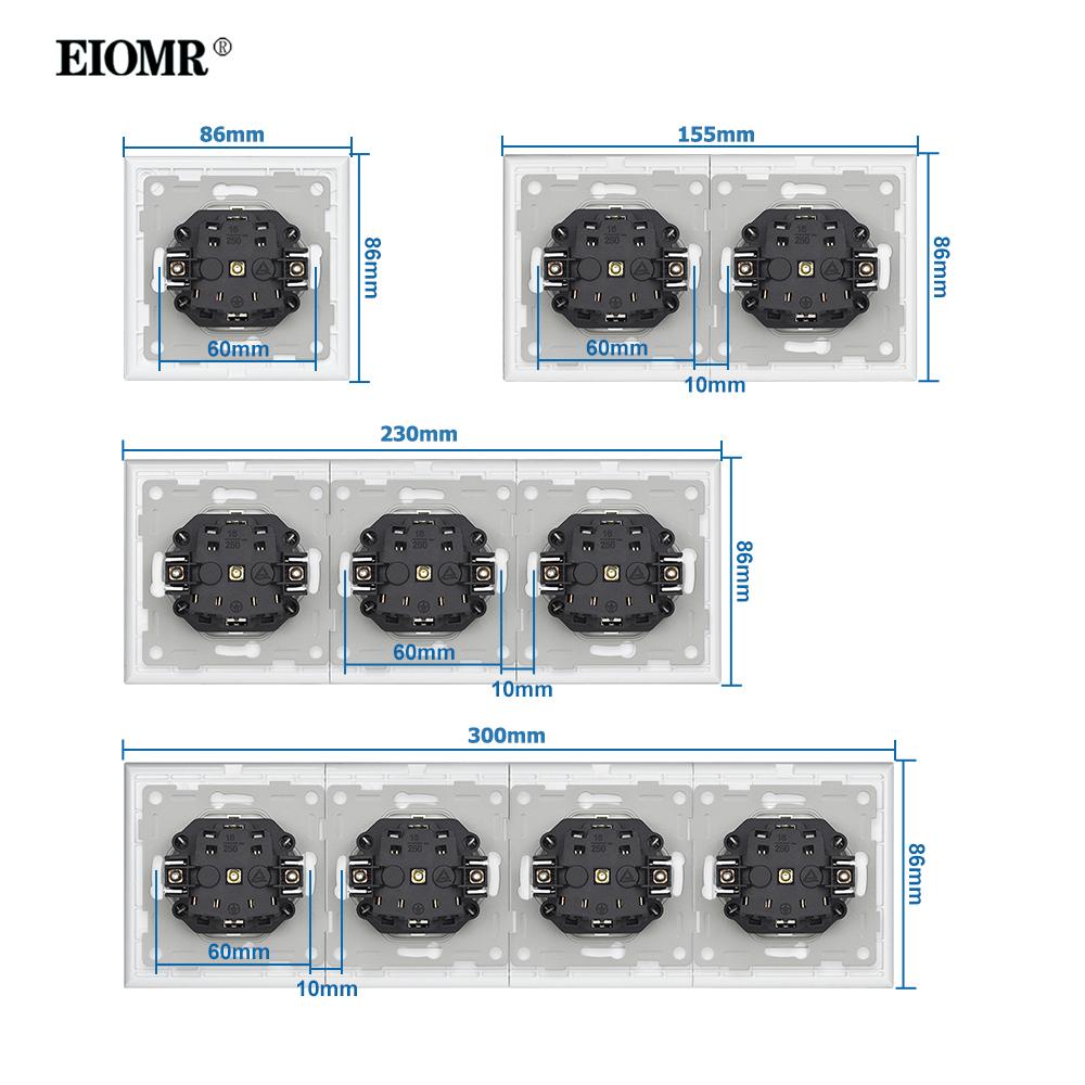 EIOMR EU Standard Wall Power Sockets White Crystal Glass Panel 16A Usb TV RJ45 Wall Switch Usb Outlets Module DIY for Round Box