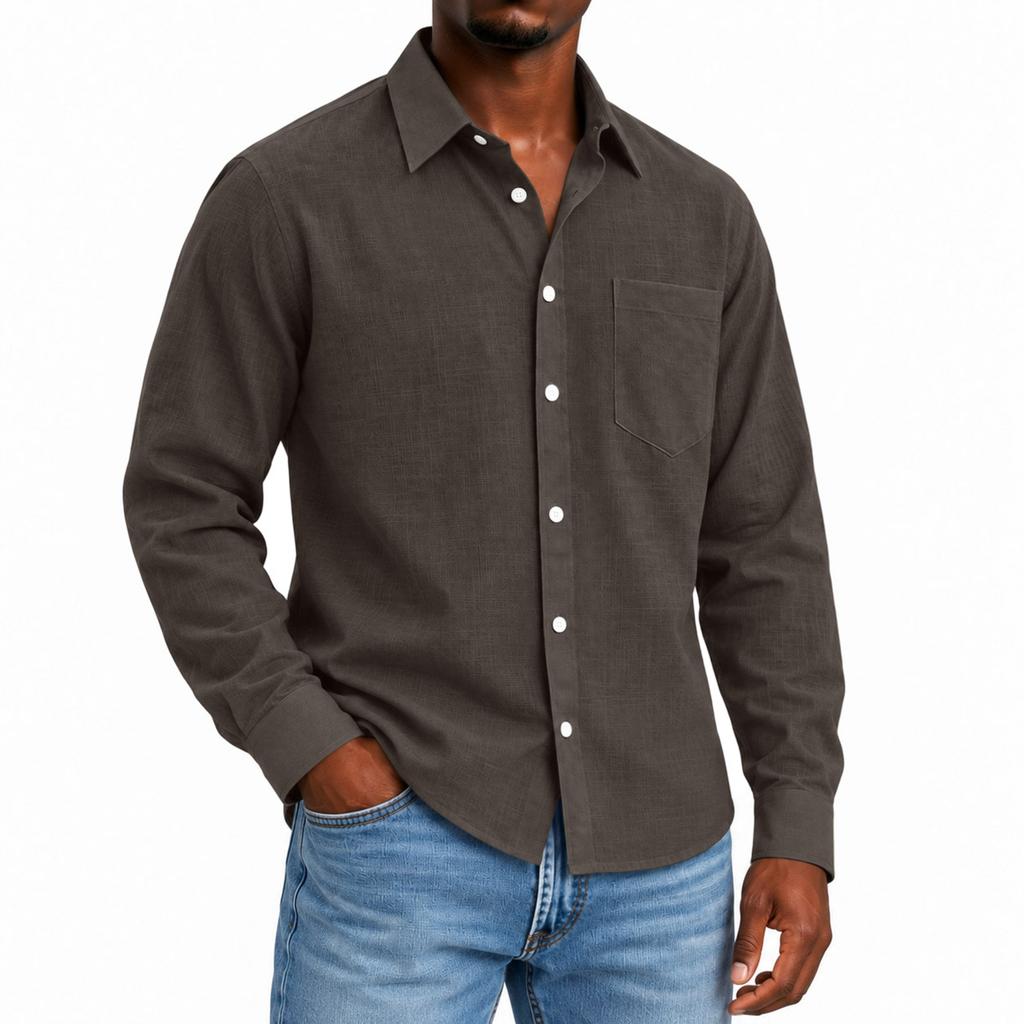 Men's Linen Collared Long Sleeve Shirt for Spring and Fall Casual Daily Wear