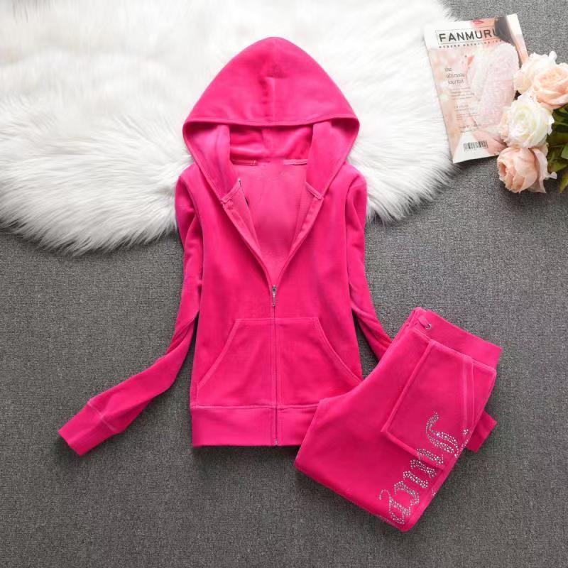 2 Pieces of Women's Outfit Fall Winter Women's Tracksuit Crystal Hoodies and Pant Sets Y2K Velvet Tracksuit