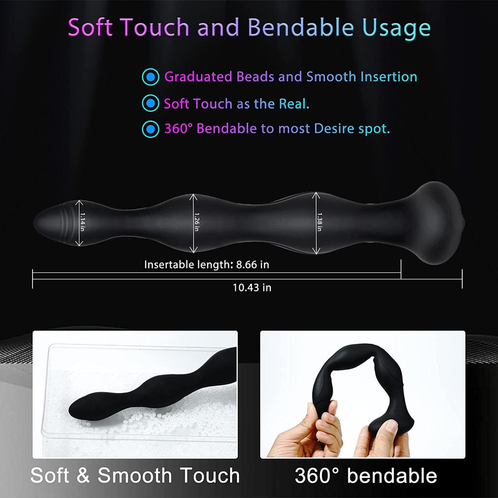Bendable Electric Pulse Heating Prostate Massager Sex Toys 3-in-1 Anal Beads Butt Plug for Men Women Couple Adult