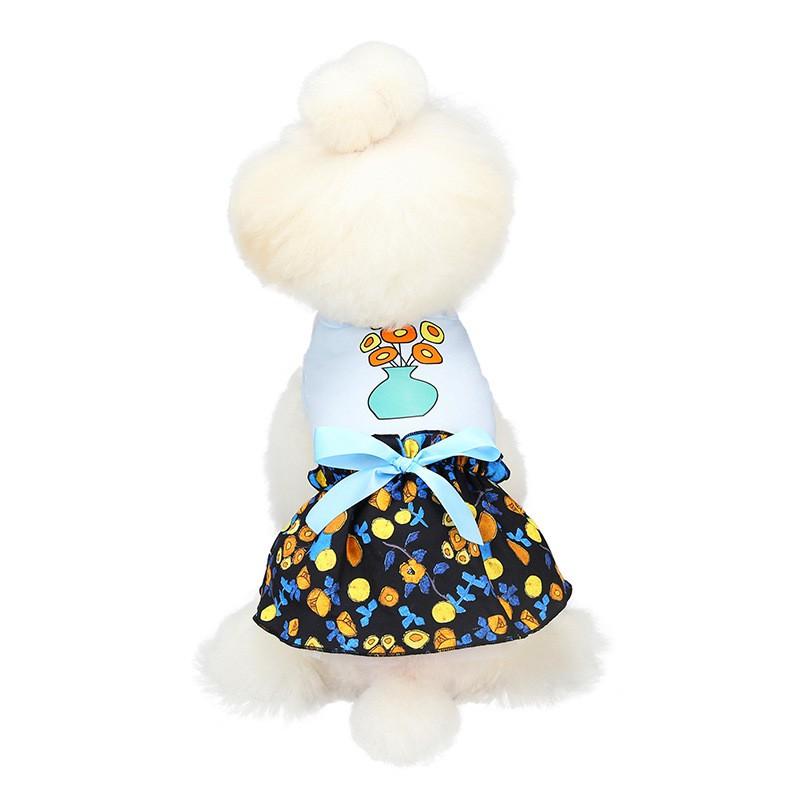 Pet Dog Dress Floral Lace Bow Skirt Teddy French Bulldog Cat Print Costume