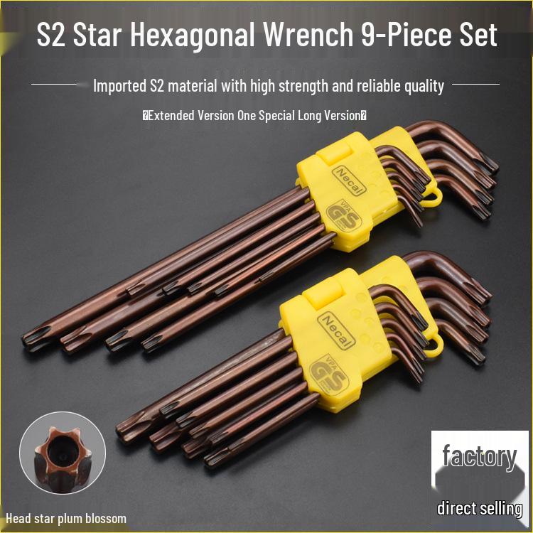 Nigao S2 Torx Hex Wrench Set: 7-Piece Star-Shaped Six-Point L-Shaped Wrenches 45# Steel T10-T50