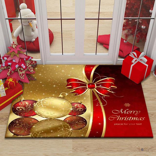 Christmas Floor Mat Red Festive Christmas Decorative Floor Mat Entry Door Non-slip Floor Mats for Home and Commercial Use
