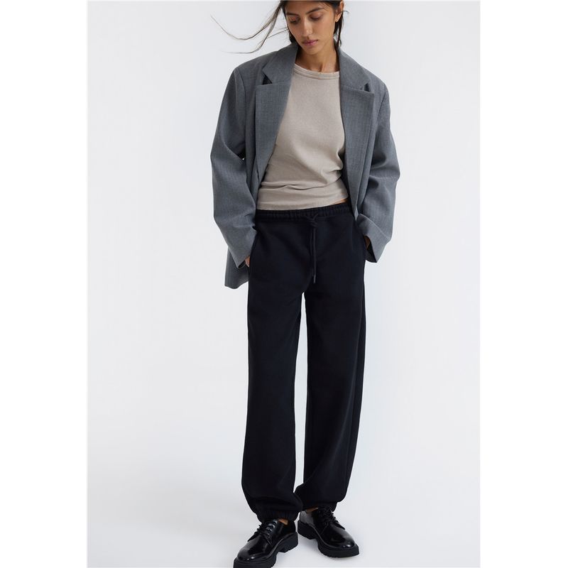 

Foreign Trade Original Order European Station Autumn and Winter Cotton Terry Plastic Elastic Waist Men s and Women s Track Sweatpants Side Pocket Black L