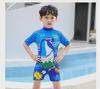 Kids' One-Piece Shark Swimsuit with Swim Cap - Korean Style, Quick-Dry, UV Protection for Boys In Small, Medium, and Large.