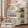 Multi-Layer Folding Bookcase with Wheels - Double Door, Moisture-Proof, Large Capacity, No Assembly Required.