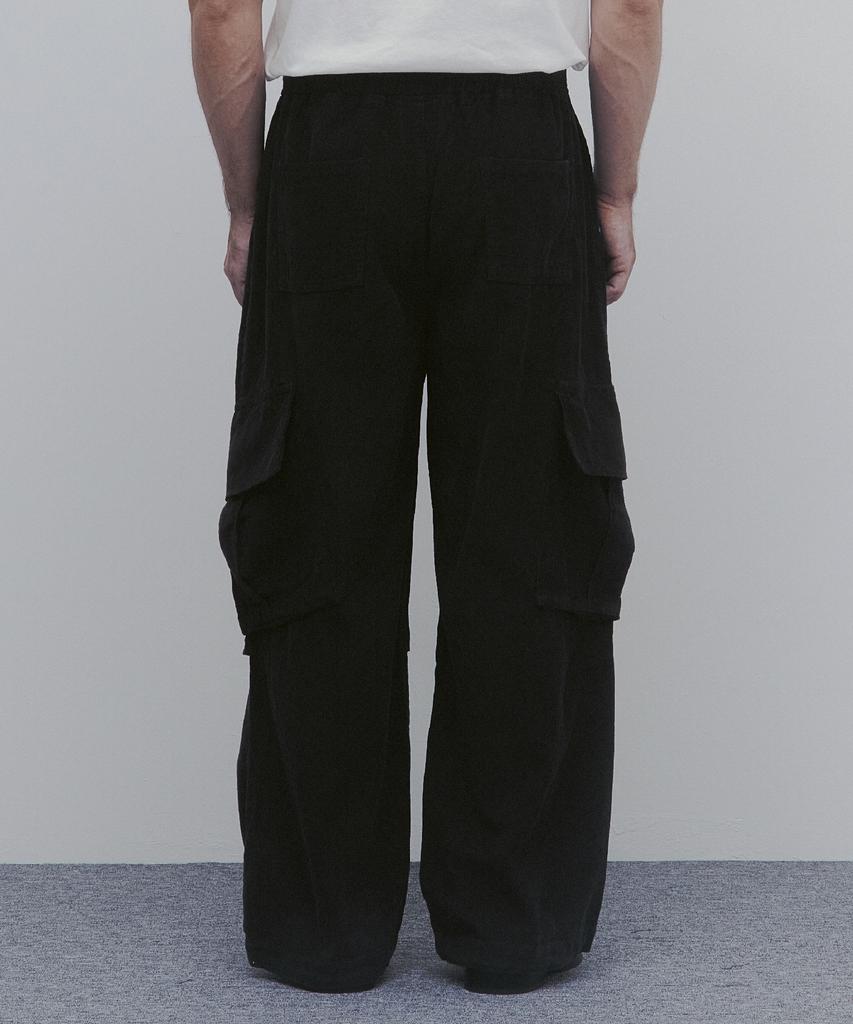 ANDAGAIN Corduroy Wide Cargo Pants (Dark Gray
