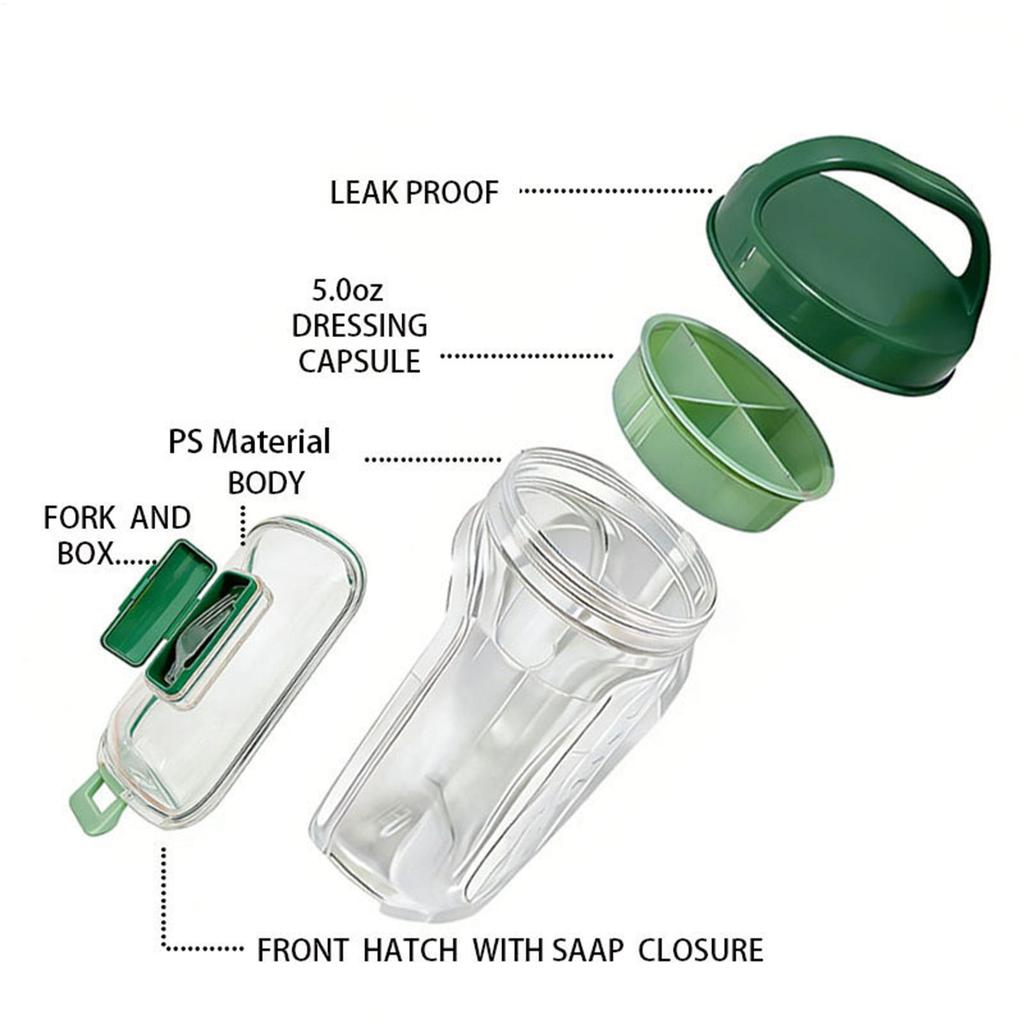 Leakproof Salad Po Salad Jars Meal Fruit Salad Container with Side Hatch Bowl and Dressing Cup for Kitchen Outdoor Picnic Lunch