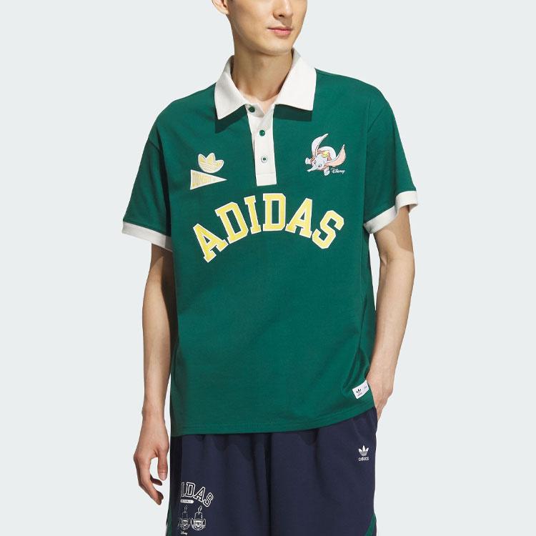 adidas Originals Dumbo Sportswear Cartoon Logo Embroidery Colorblock Short Sleeve Polo Unisex Tops Green IN1077