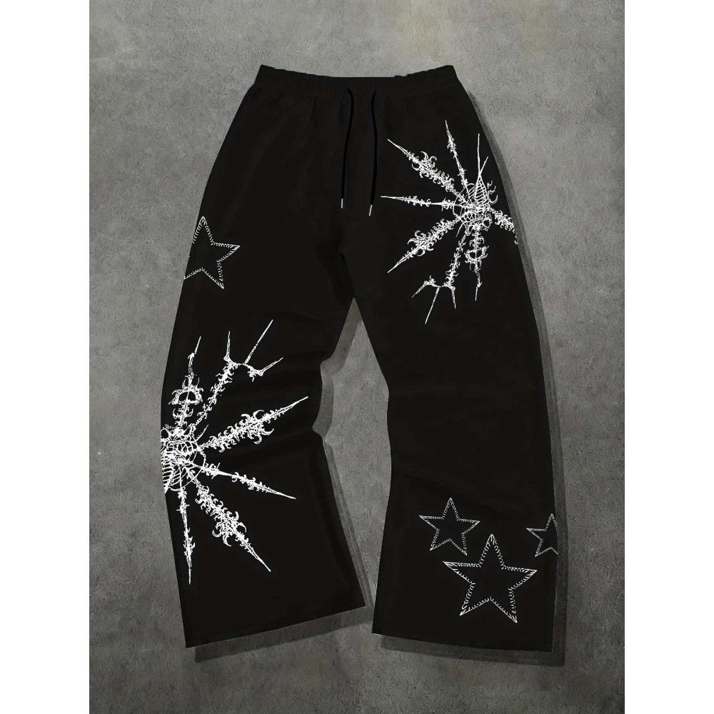 Amerikanische Street Thorn Sternenprint Dunkler Stil Trendige Marke Locker Gerades Bein Unisex Schlankmachende Street Style Hose