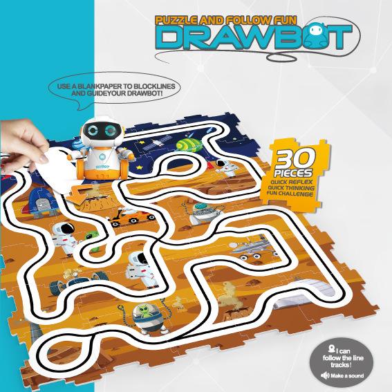 Kids Line Drawing Puzzle Track Robot STEM Toy with Sound & Light Preschool Educational Coding Plaything for Ages 3-6