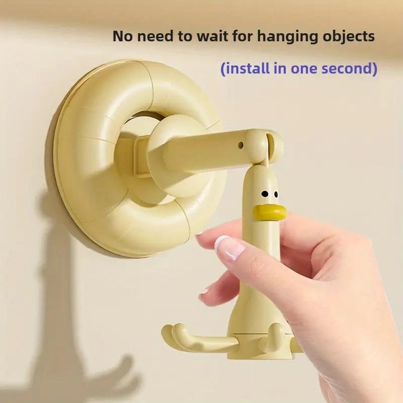 1Pc Adjustable Utility Hooks with Suction Cup 360° Rotating Duck Design Wall Mount Multi-Functional Creative Home Organizer