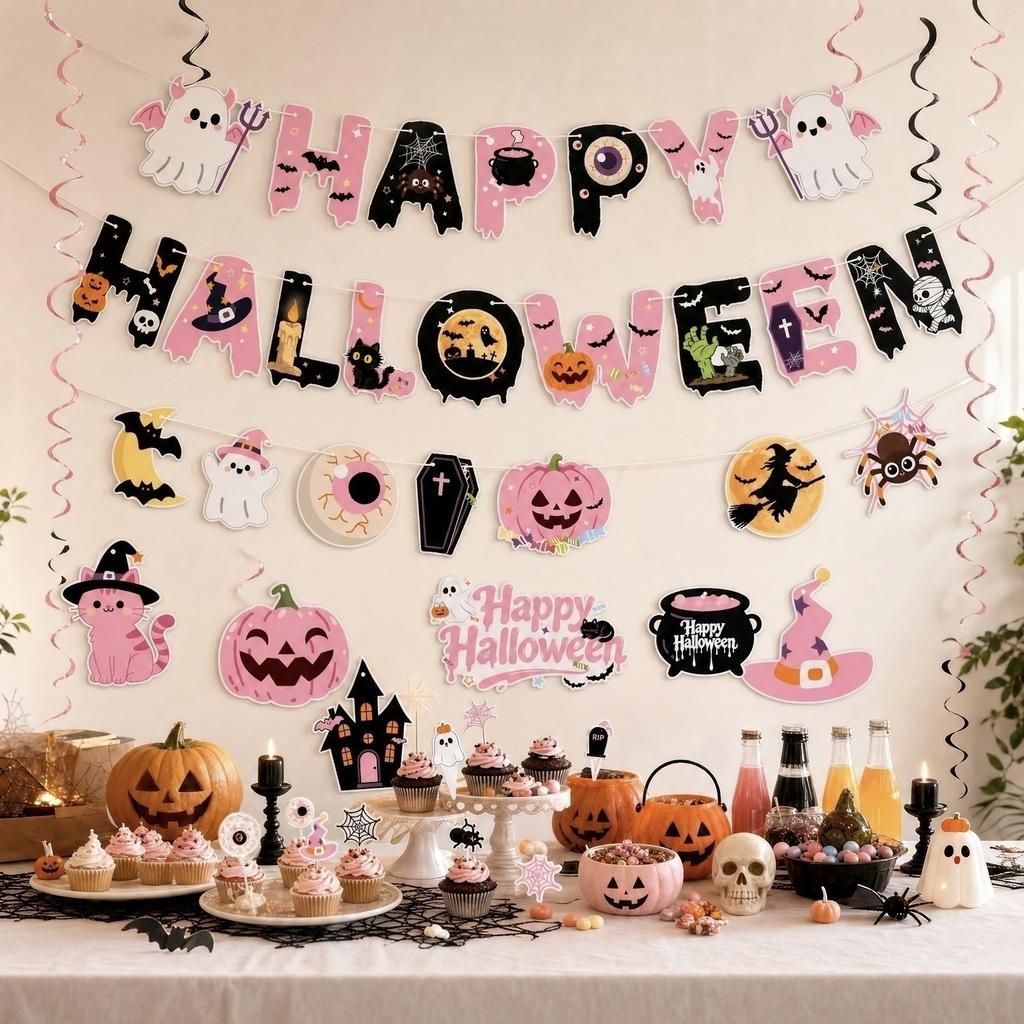 Halloween Hanging Swirl Decorations Set with Pumpkin Ghost Witch Cat Cauldron and Haunted House Party Hanging Swirls for Indoor Outdoor