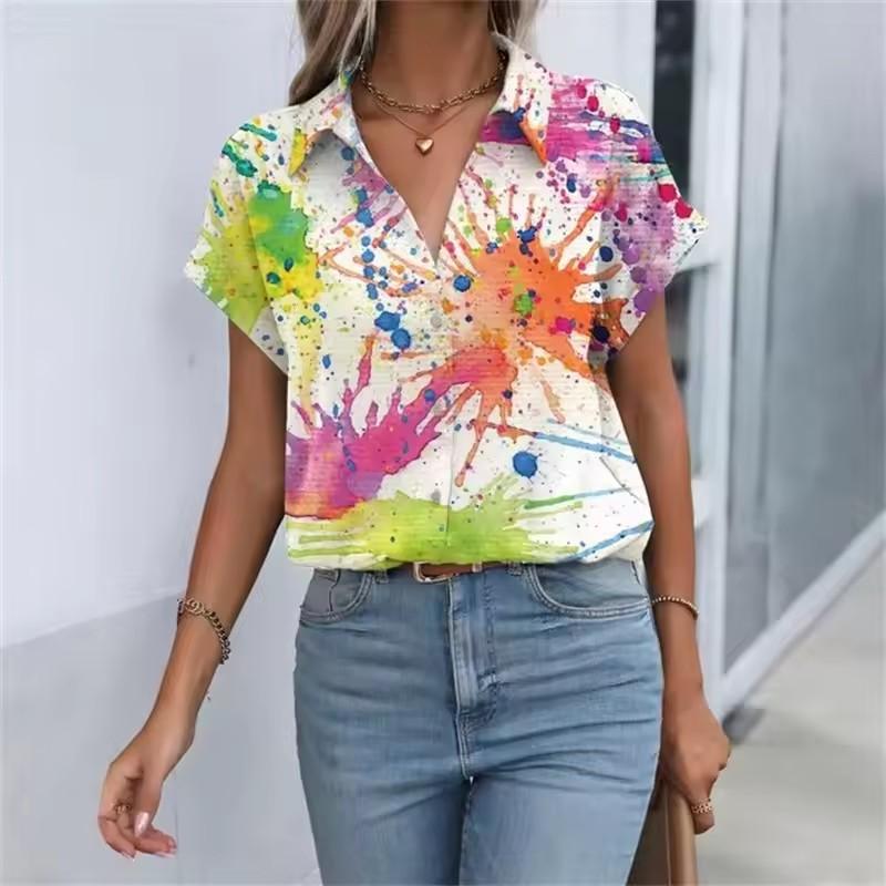 Summer Women's Shirt 3D Printed Hawaiian Shirts Button Up Beach Vacation Shirts Short Sleeve Shirt Casual Lapel Blouse For Women