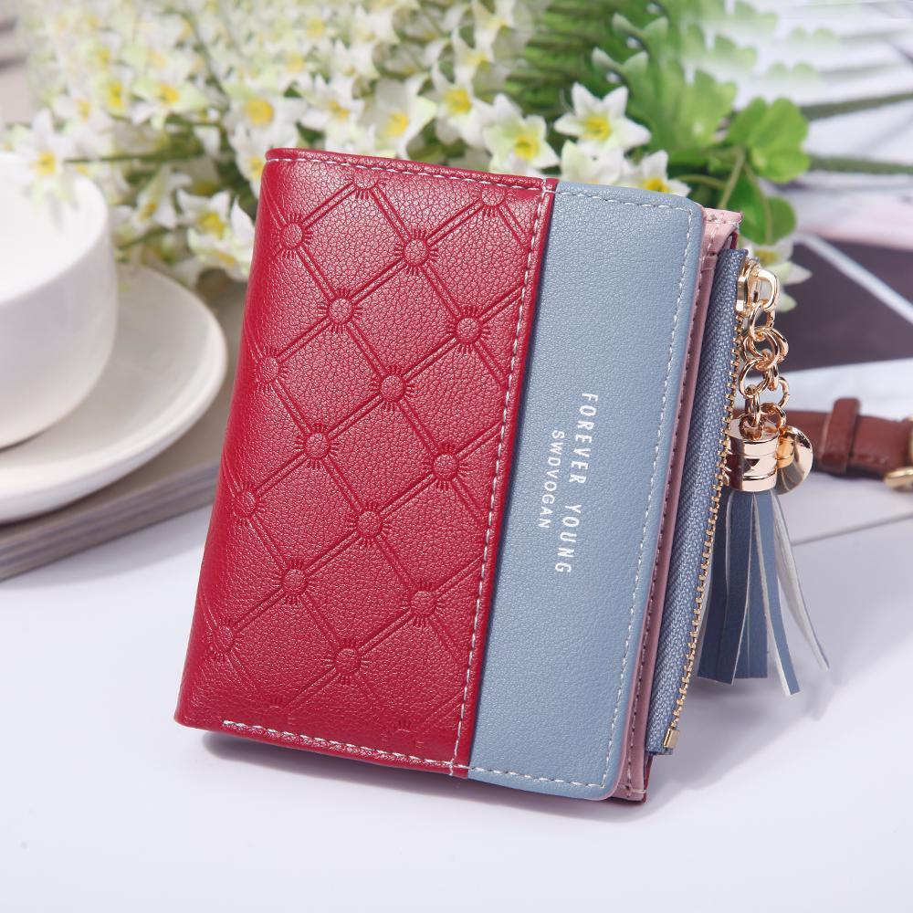 Fashion Women Short Wallets Pu Leather Tassel Zipper Small Purse Holder Cards
