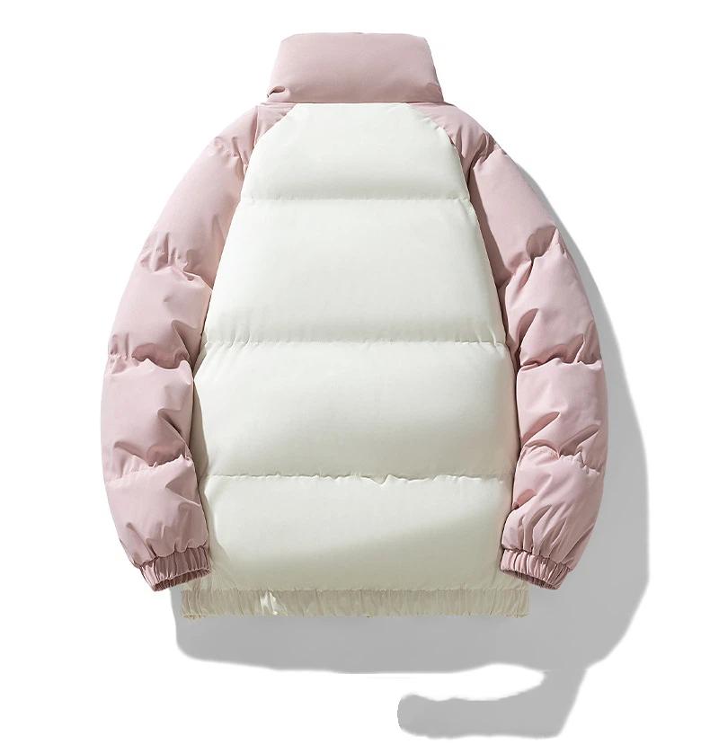 Winterliche Trendige Dicke Farbblockierte Stehkragen Baumwolljacke für Paare