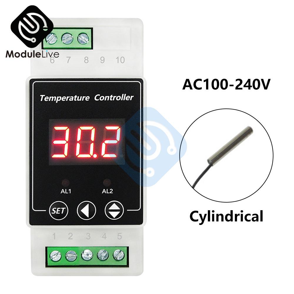 

DIN Rail Digital Adjustable Temperature Controller Heating and Cooling Temperature Relay Control Thermostat AC 100V-240V 8-24V